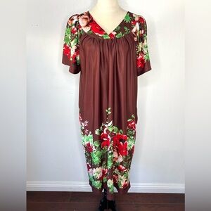 VINTAGE 1970s Anthony Richard’s House Dress Mumu Nightgown Vtg 70s Brown Floral